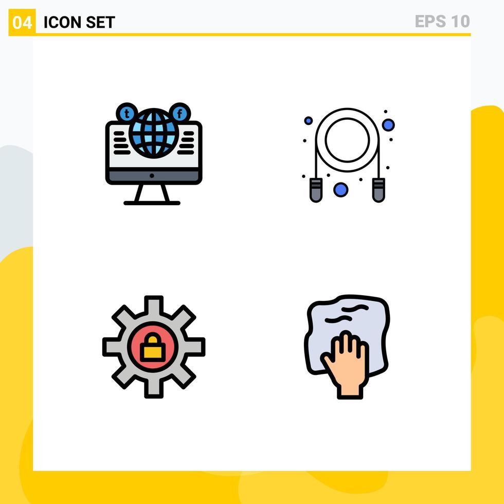 conjunto de 4 iconos modernos de la interfaz de usuario signos de símbolos para la configuración del sitio web soporte de cuerda de redes sociales elementos de diseño vectorial editables vector