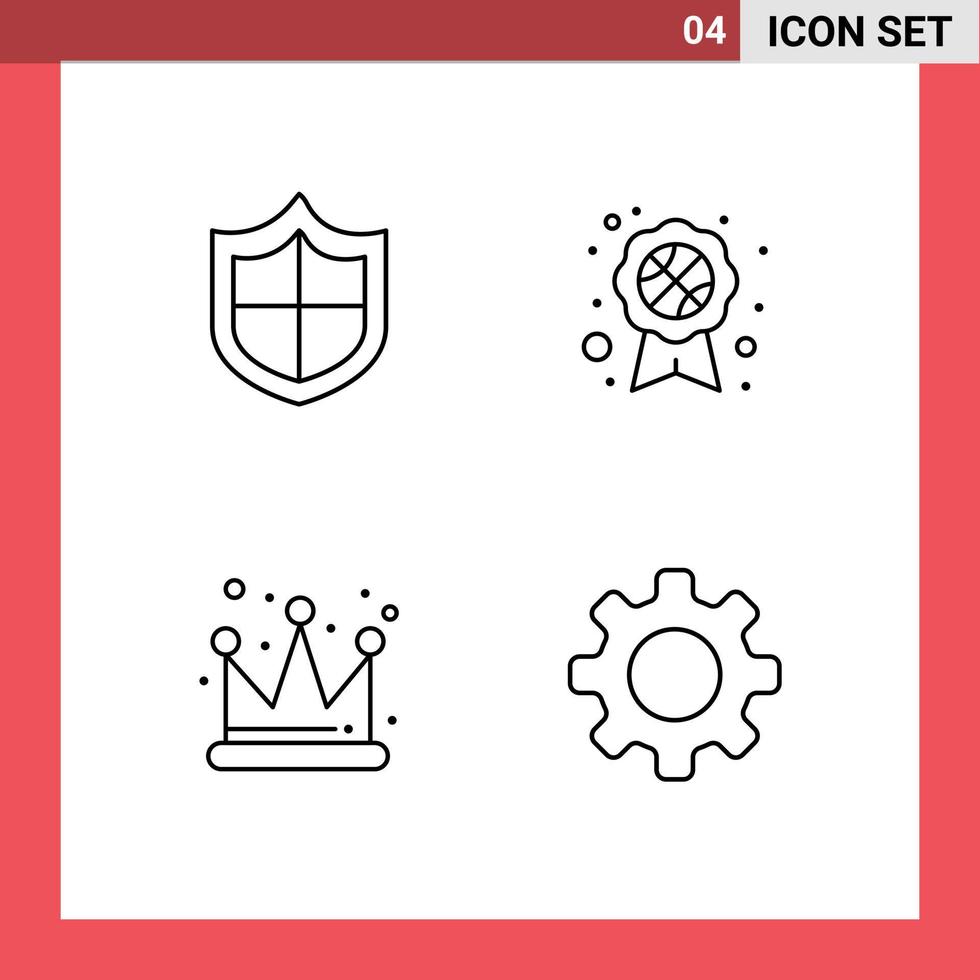 Set of 4 Modern UI Icons Symbols Signs for antivirus basic award badge crown set Editable Vector Design Elements