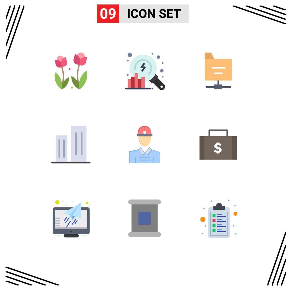 9 Universal Flat Color Signs Symbols of construction district search business architecture Editable Vector Design Elements