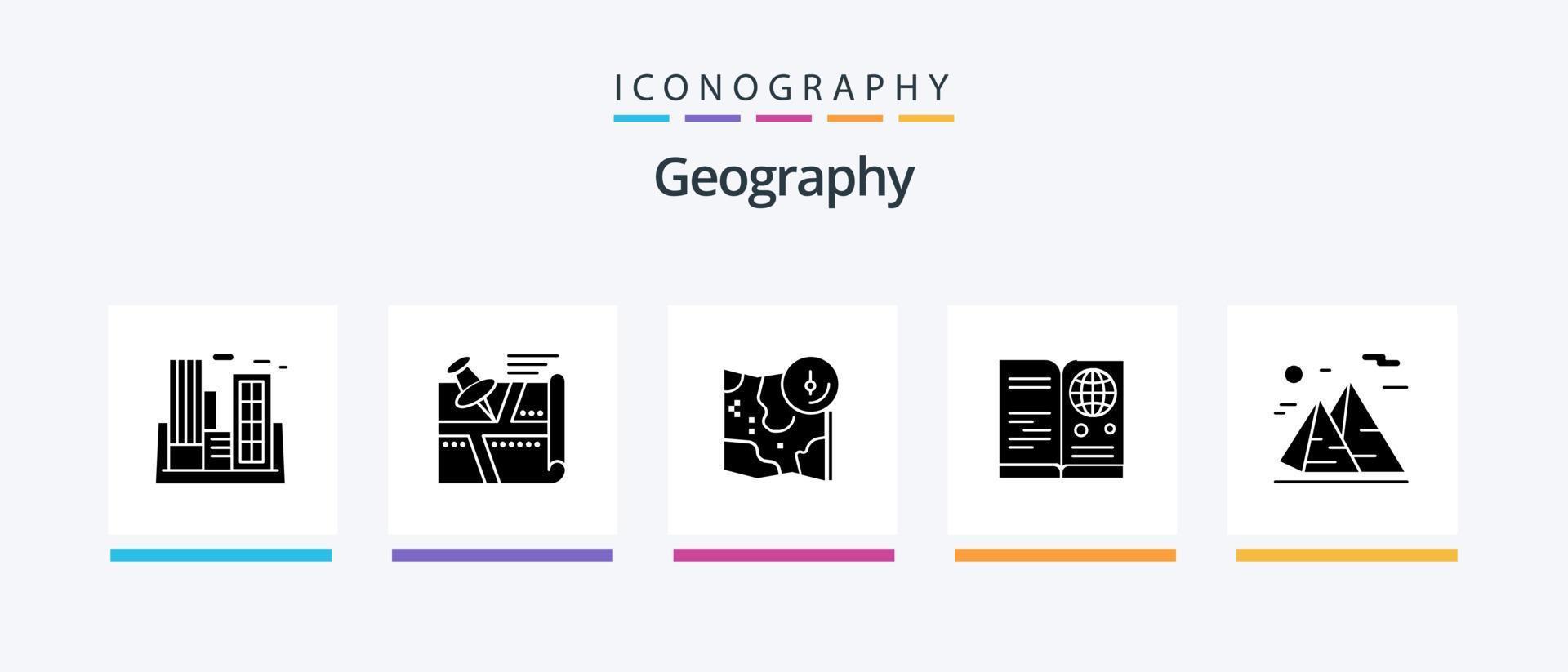 Geo Graphy Glyph 5 Icon Pack Including visa. passport. pin. location. gps. Creative Icons Design vector