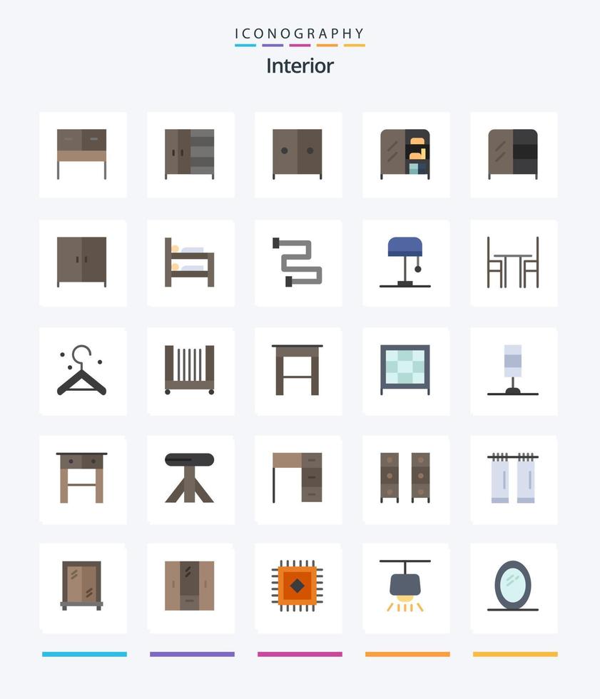 interior creativo 25 paquete de iconos planos como muebles. silla. habitación. luz. escritorio vector