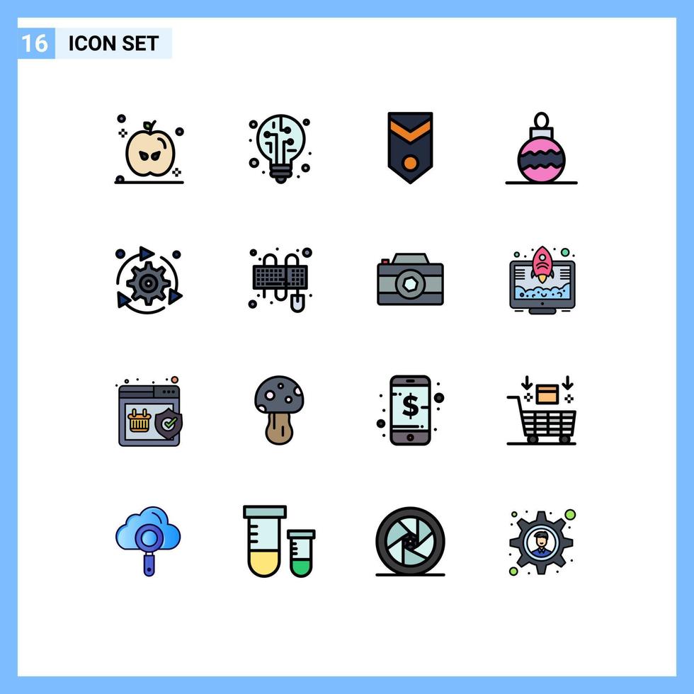 16 interfaz de usuario paquete de líneas llenas de color plano de signos y símbolos modernos de flecha de engranaje una configuración de juguete elementos de diseño de vectores creativos editables