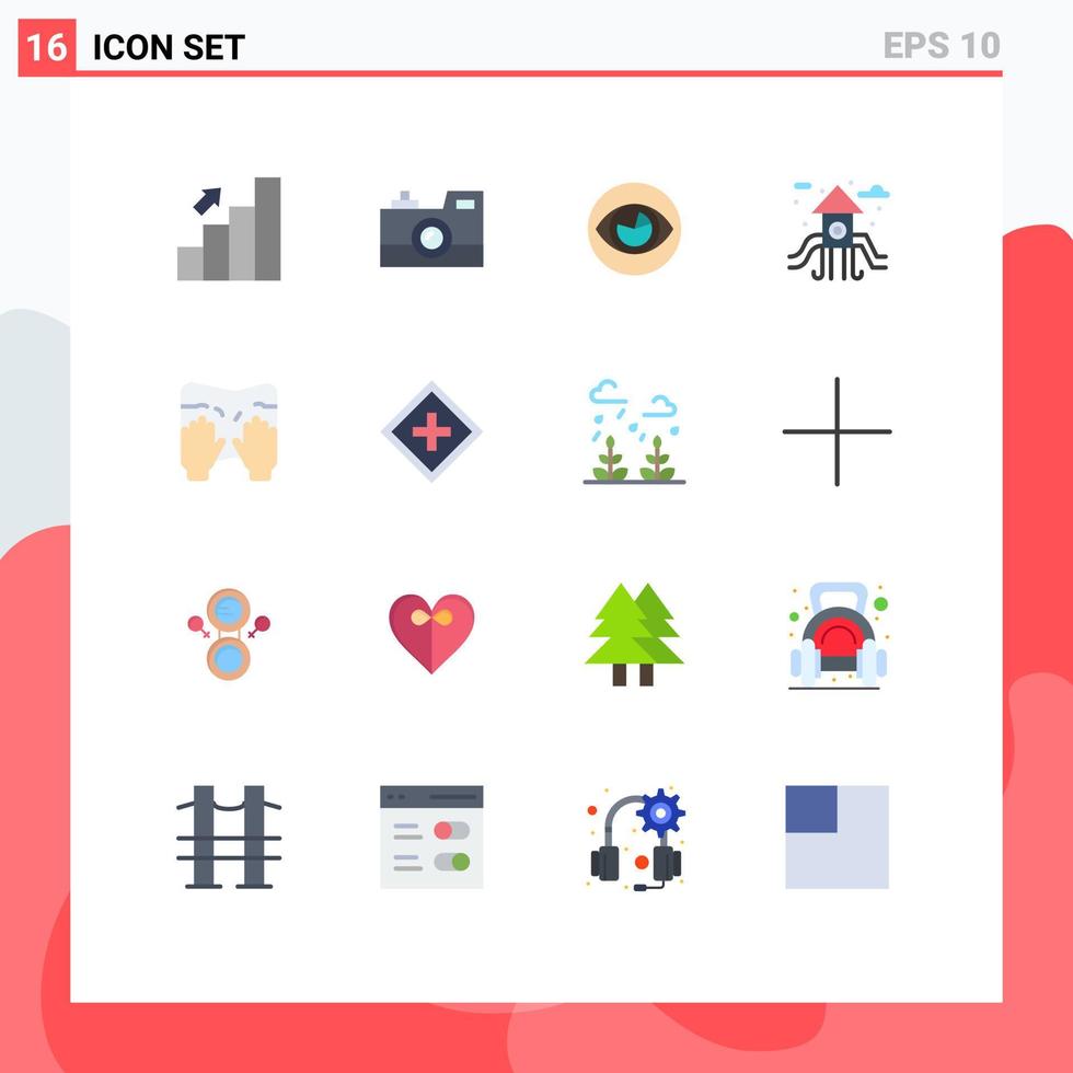 Mobile Interface Flat Color Set of 16 Pictograms of play ground city retro camera look view Editable Pack of Creative Vector Design Elements