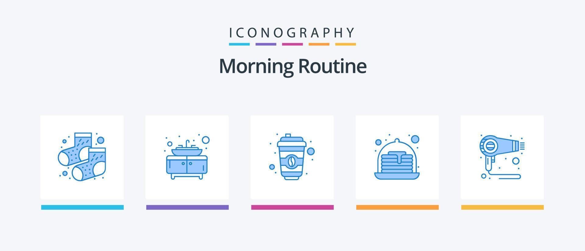 Morning Routine Blue 5 Icon Pack Including . machine. starbucks. hair. dryer. Creative Icons Design vector