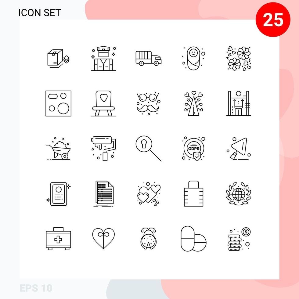 Pack of 25 creative Lines of gift protection delivery children baby Editable Vector Design Elements