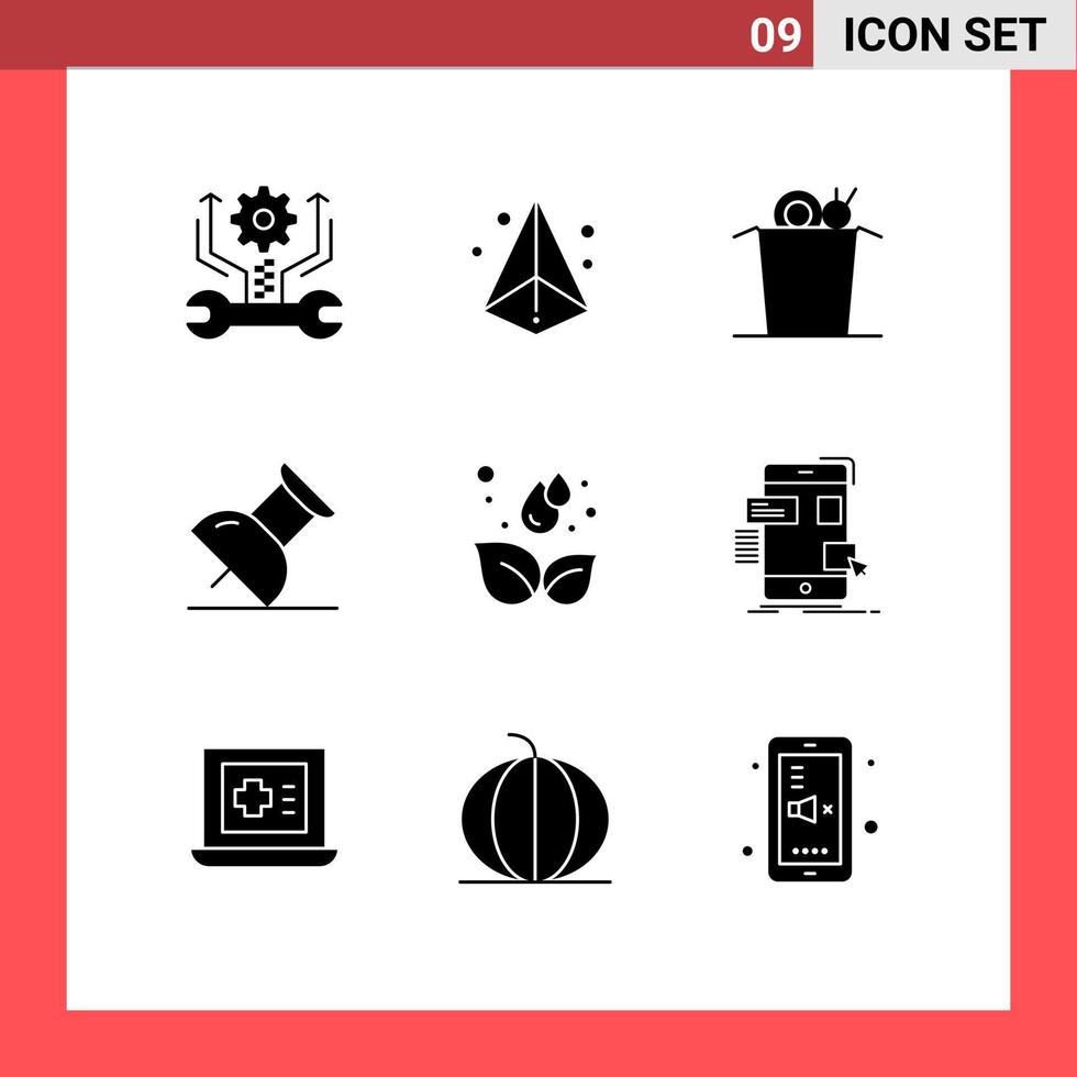 conjunto de 9 iconos de interfaz de usuario modernos signos de símbolos para elementos de diseño vectorial editables de pin verde de tallarines de arrastre vector