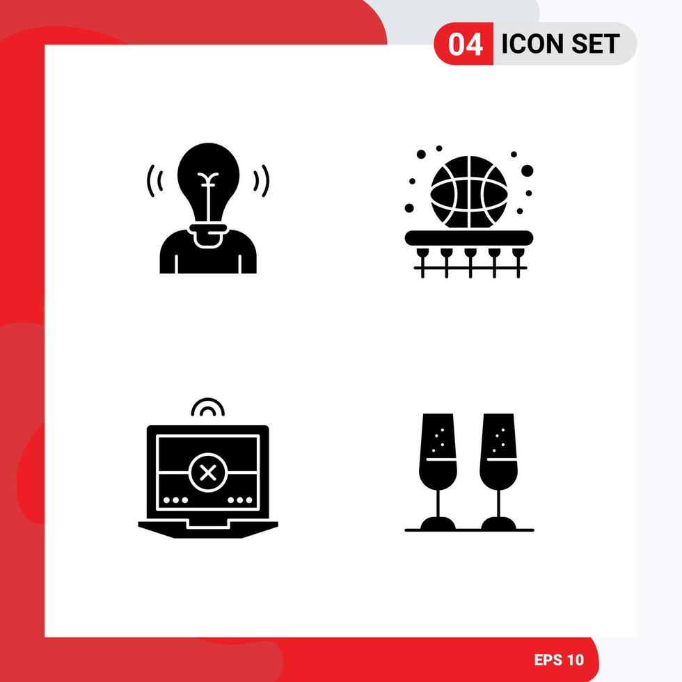 Group of Solid Glyphs Signs and Symbols for bulb learning person basket computing Editable Vector Design Elements