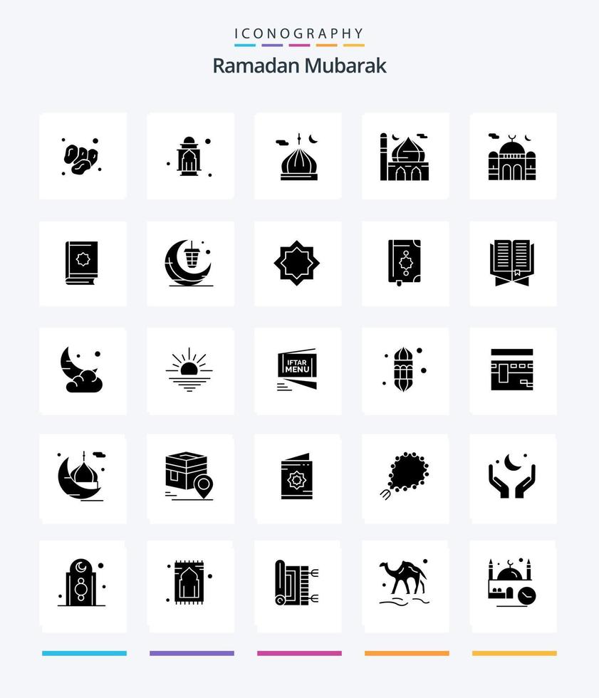 paquete creativo de iconos negros sólidos de 25 glifos de ramadán, como lámpara. linterna. luna. estrella. islam vector