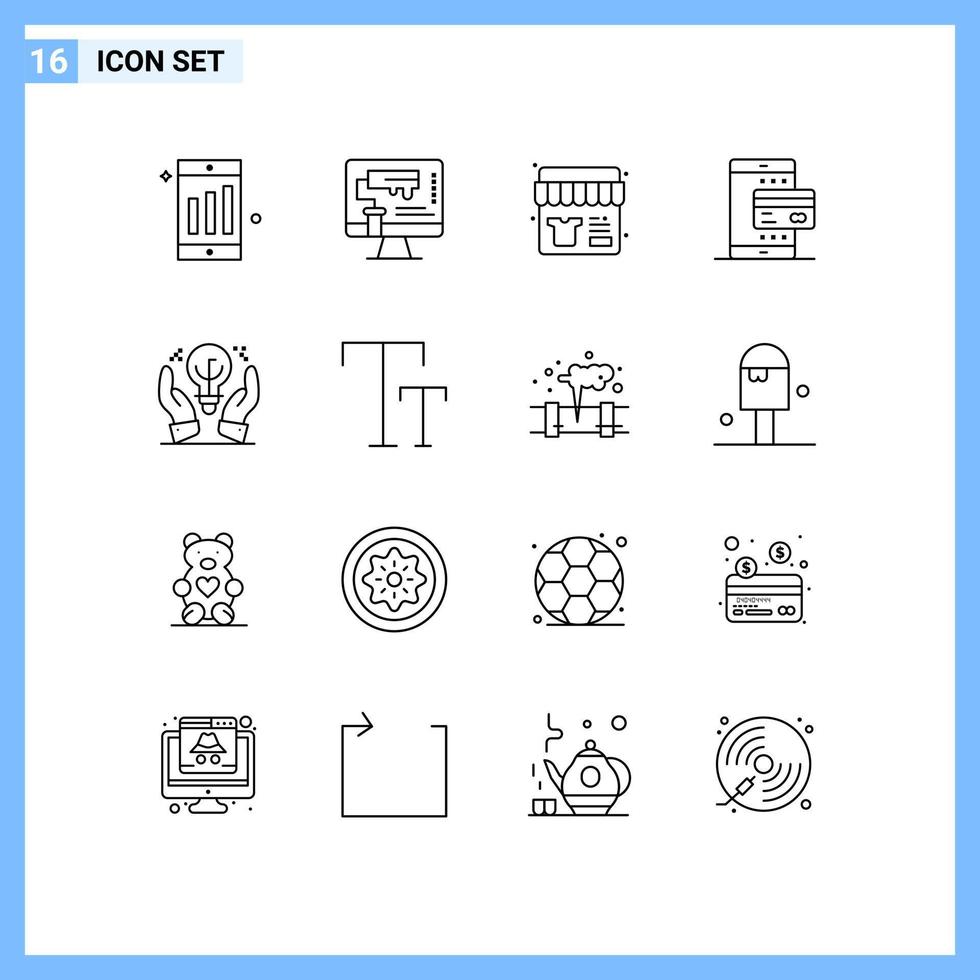 conjunto de pictogramas de 16 esquemas simples de ideas protegidas pago venta tarjeta en línea elementos de diseño vectorial editables vector
