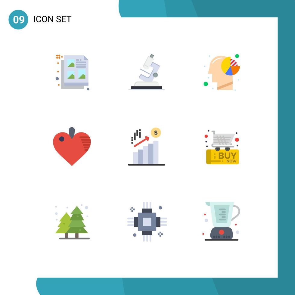 9 Creative Icons Modern Signs and Symbols of finance love analysis heart mind Editable Vector Design Elements