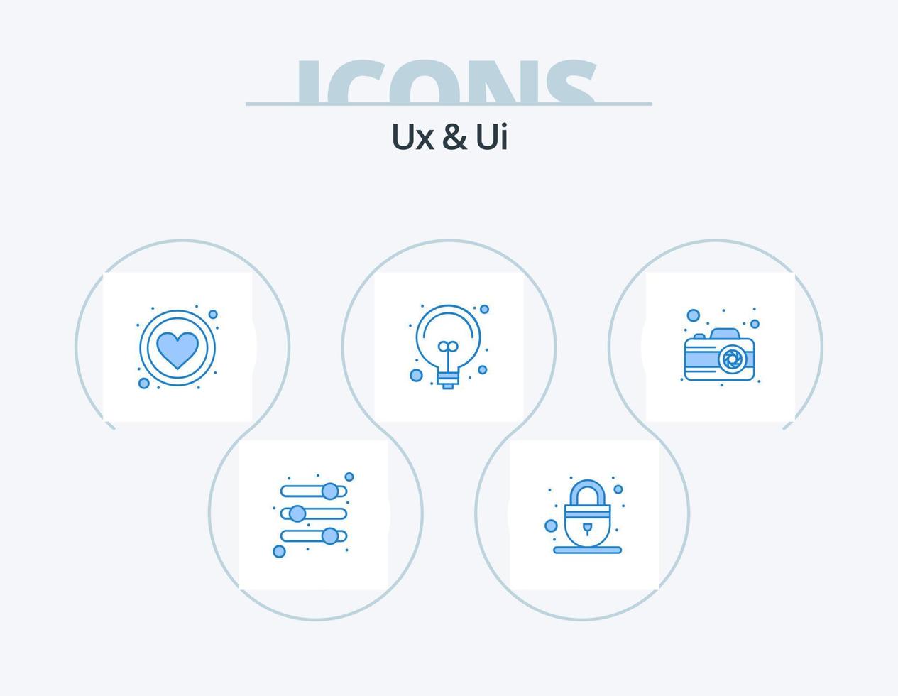 ux y ui blue icon pack 5 diseño de iconos. foto. solución. favorito. luz. bulbo vector