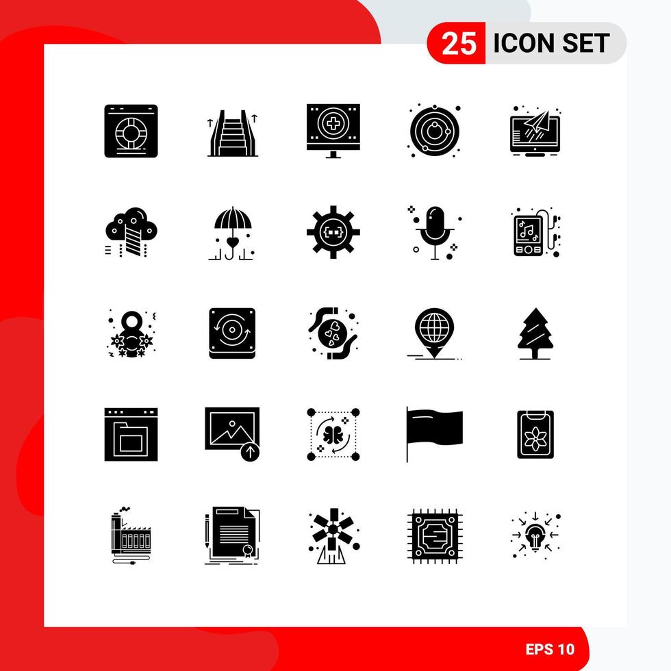25 User Interface Solid Glyph Pack of modern Signs and Symbols of universe satellite ladder circle medical Editable Vector Design Elements