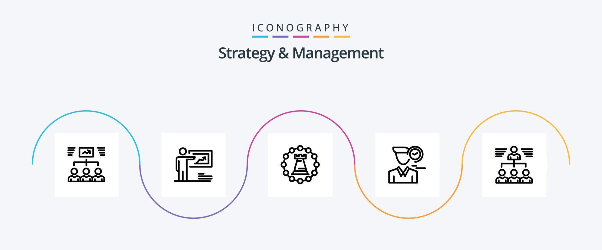 Strategy And Management Line 5 Icon Pack Including male. time. business. strategy. tower vector