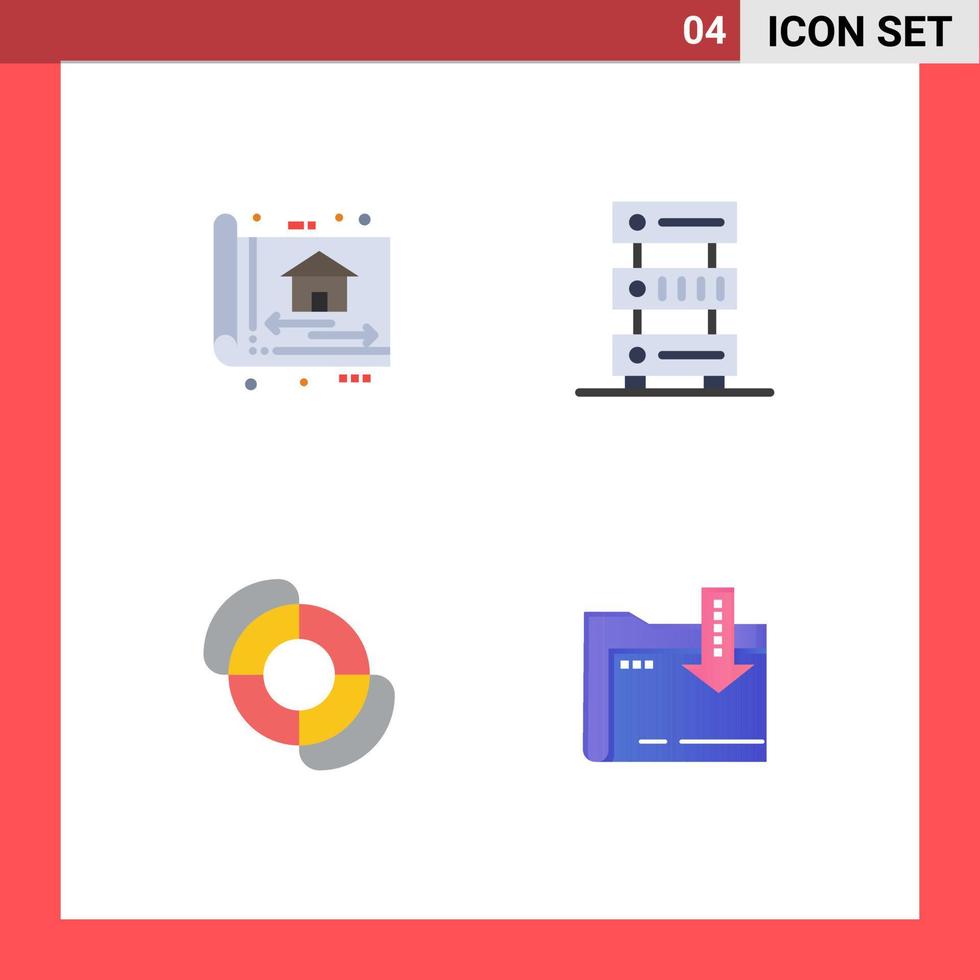 Pictogram Set of 4 Simple Flat Icons of blue print storage construction database lifeguard Editable Vector Design Elements