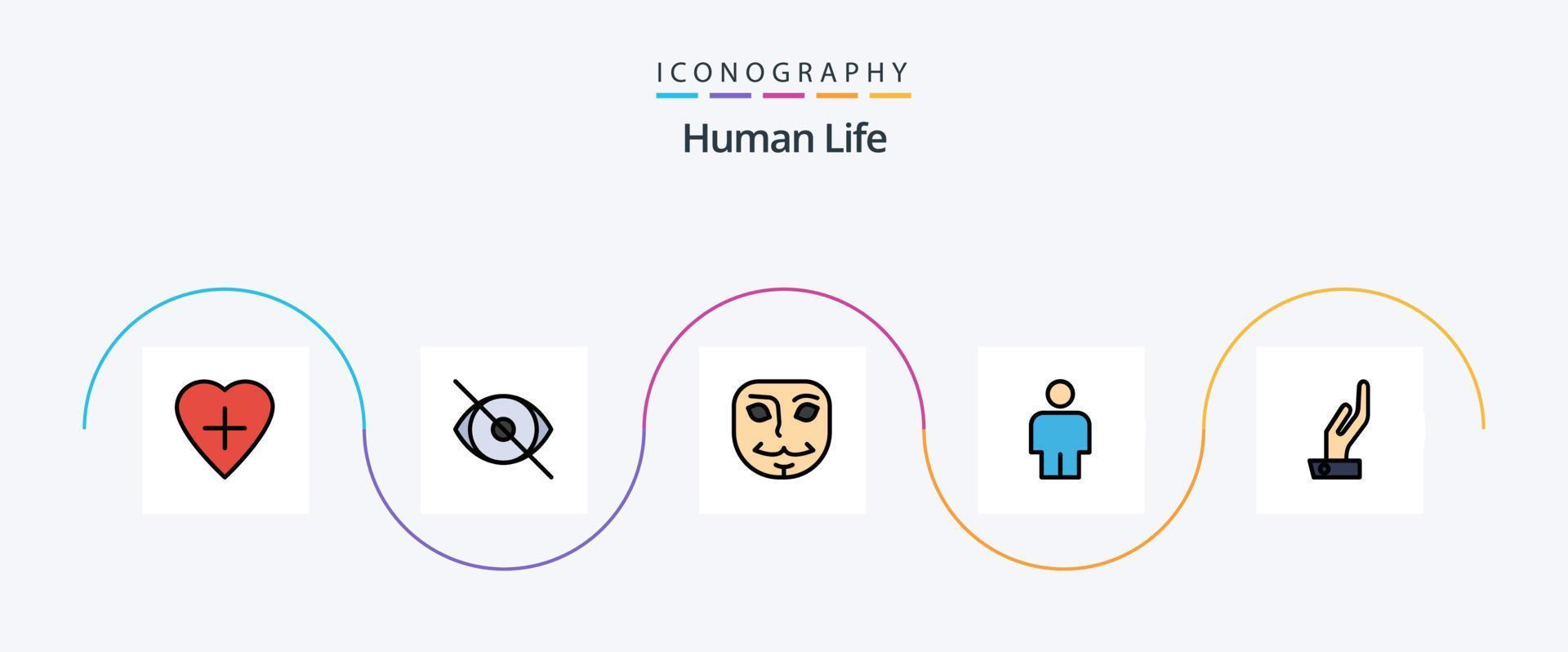 paquete de iconos de 5 planos llenos de línea humana que incluye . compartir. anónimo. mano. humano vector