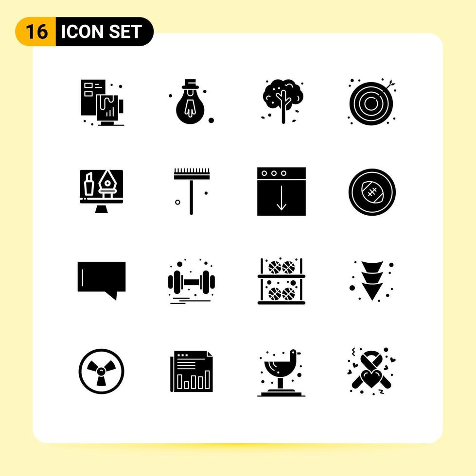 Set of 16 Commercial Solid Glyphs pack for editing web apple tree target search Editable Vector Design Elements