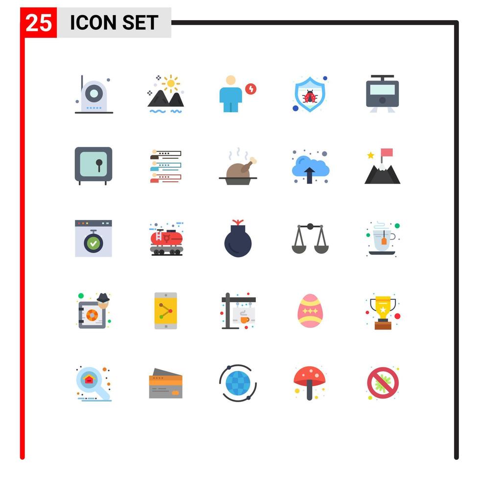 Mobile Interface Flat Color Set of 25 Pictograms of spam protection sea human electricity Editable Vector Design Elements