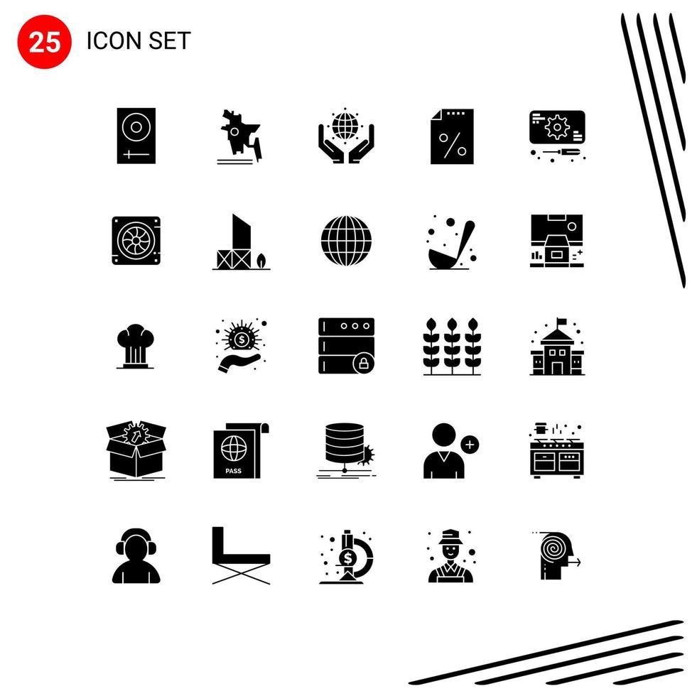 Editable Vector Line Pack of 25 Simple Solid Glyphs of recuperation tax green payment document Editable Vector Design Elements