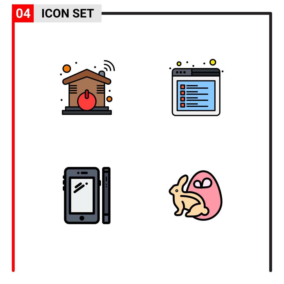 Group of 4 Modern Filledline Flat Colors Set for automation smart phone wifi tab huawei Editable Vector Design Elements