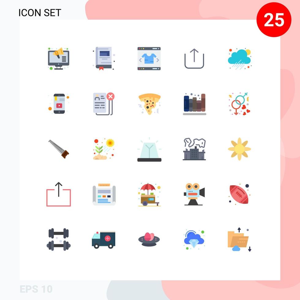 Pictogram Set of 25 Simple Flat Colors of knowledge rainy modern cloud up Editable Vector Design Elements
