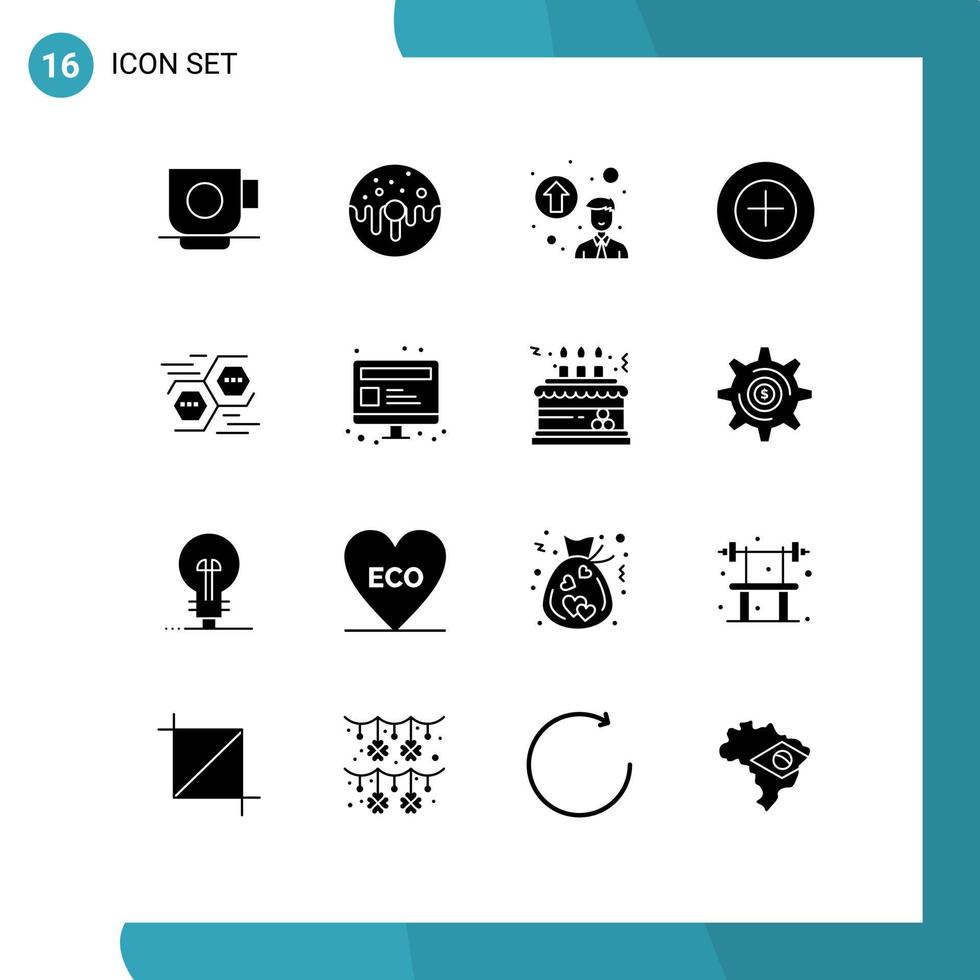 16 Solid Glyph concept for Websites Mobile and Apps data connect sweet plus add Editable Vector Design Elements