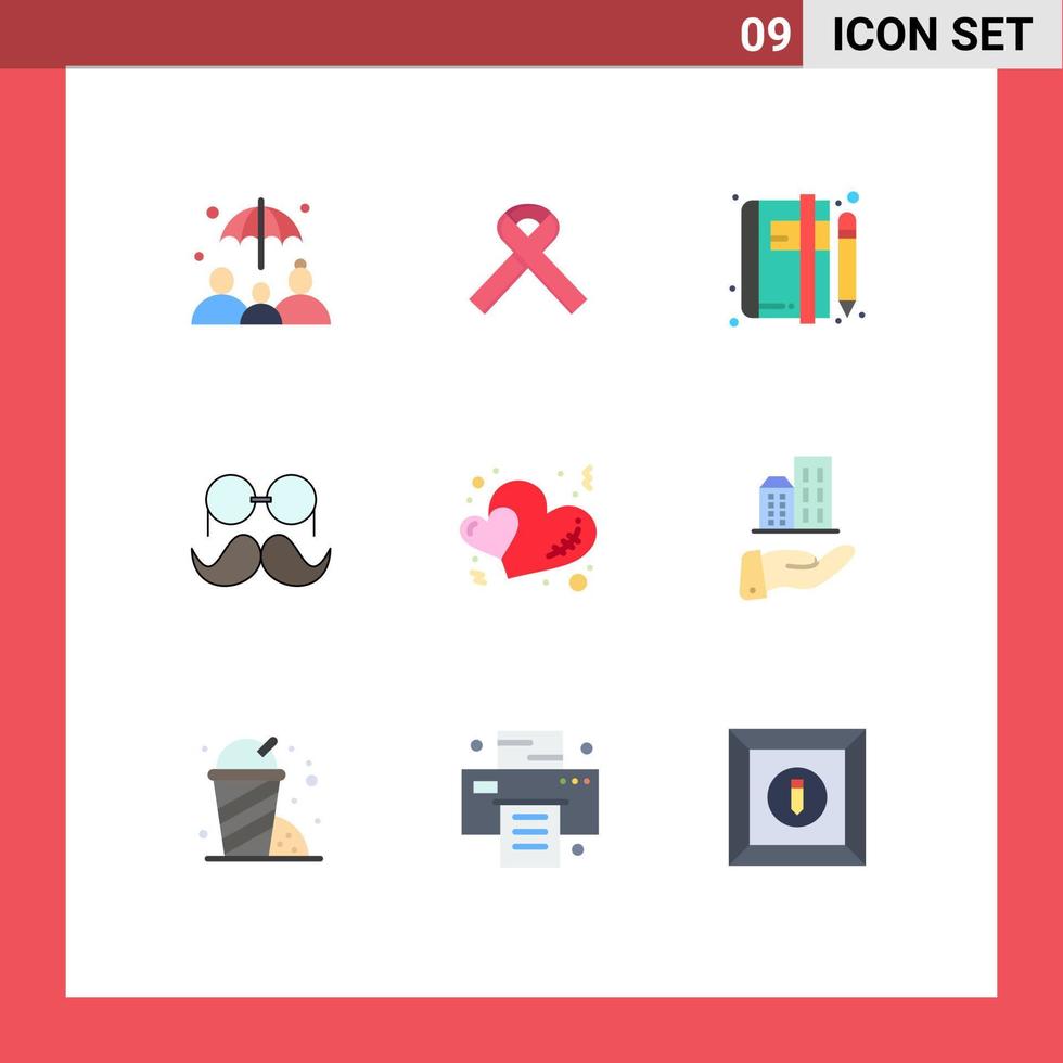 Universal Icon Symbols Group of 9 Modern Flat Colors of hearts men article glasses hipster Editable Vector Design Elements