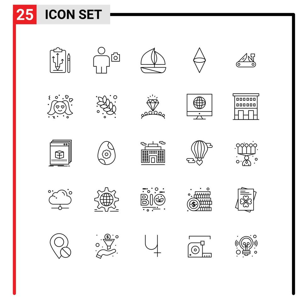 grupo de 25 líneas de signos y símbolos para elementos de diseño vectorial editables de moneda humana de criptomoneda del ejército vector