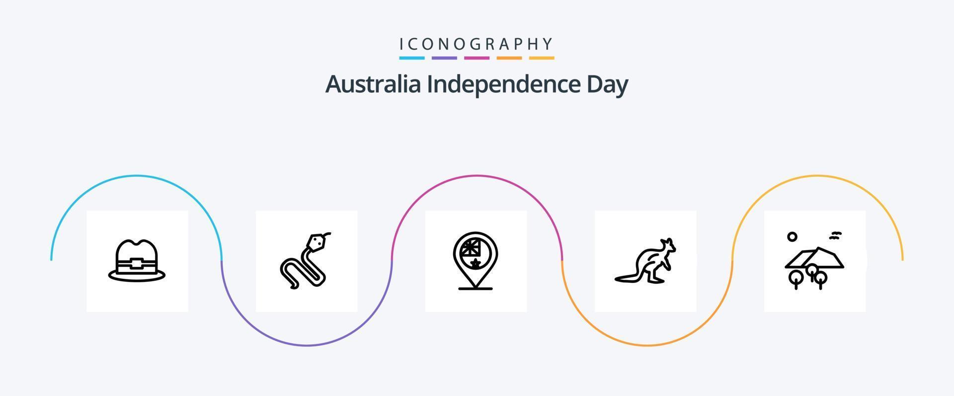 Australia Independence Day Line 5 Icon Pack Including trave. indigenous. country. australian. anomal vector