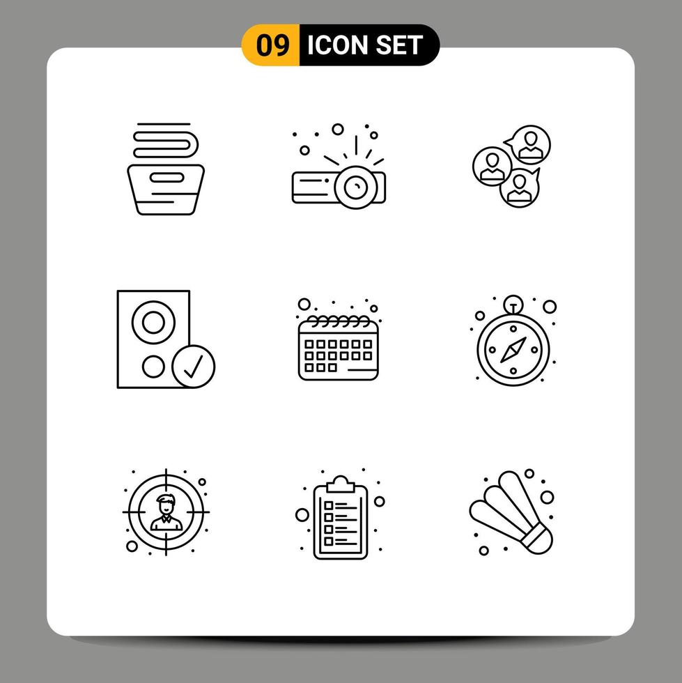 Editable Vector Line Pack of 9 Simple Outlines of appointment hardware business gadget computers Editable Vector Design Elements
