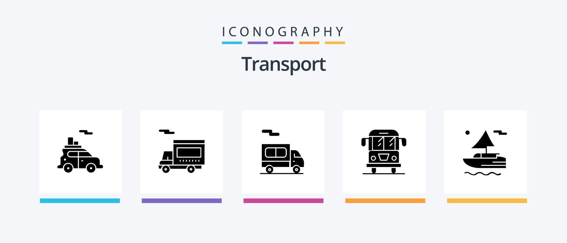 paquete de iconos de glifo 5 de transporte que incluye transporte. bote. entrega. camión. carga. diseño de iconos creativos vector