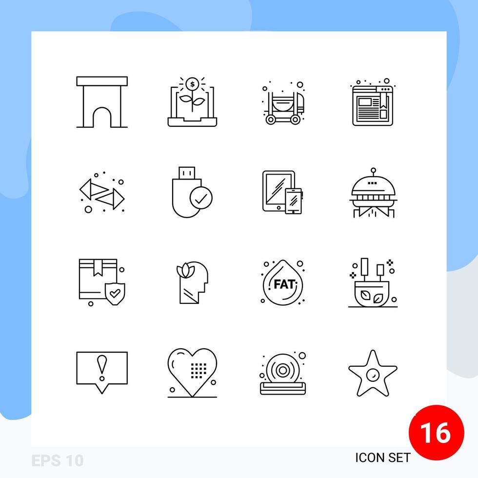 16 User Interface Outline Pack of modern Signs and Symbols of switch website financial browser mixer Editable Vector Design Elements