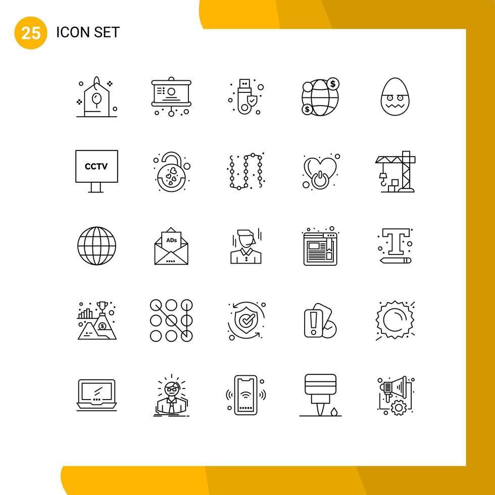 grupo de 25 líneas de signos y símbolos para la celebración de pascua dinero de seguridad elementos de diseño de vectores editables globales