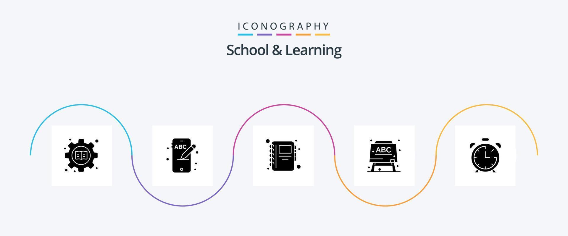School And Learning Glyph 5 Icon Pack Including . education. notebook. clock. formula vector