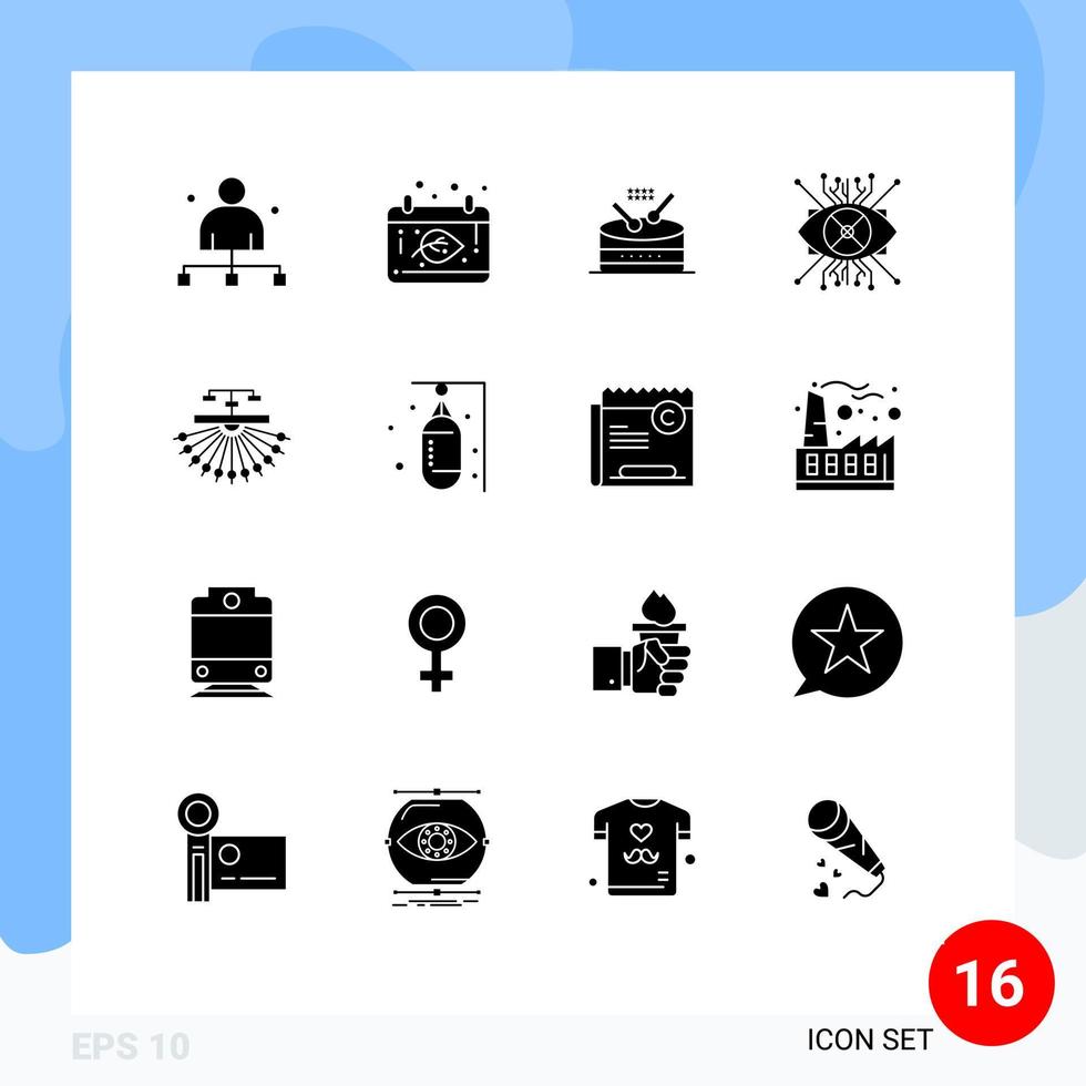 Universal Icon Symbols Group of 16 Modern Solid Glyphs of lens cyber thanksgiving augmentation parade Editable Vector Design Elements