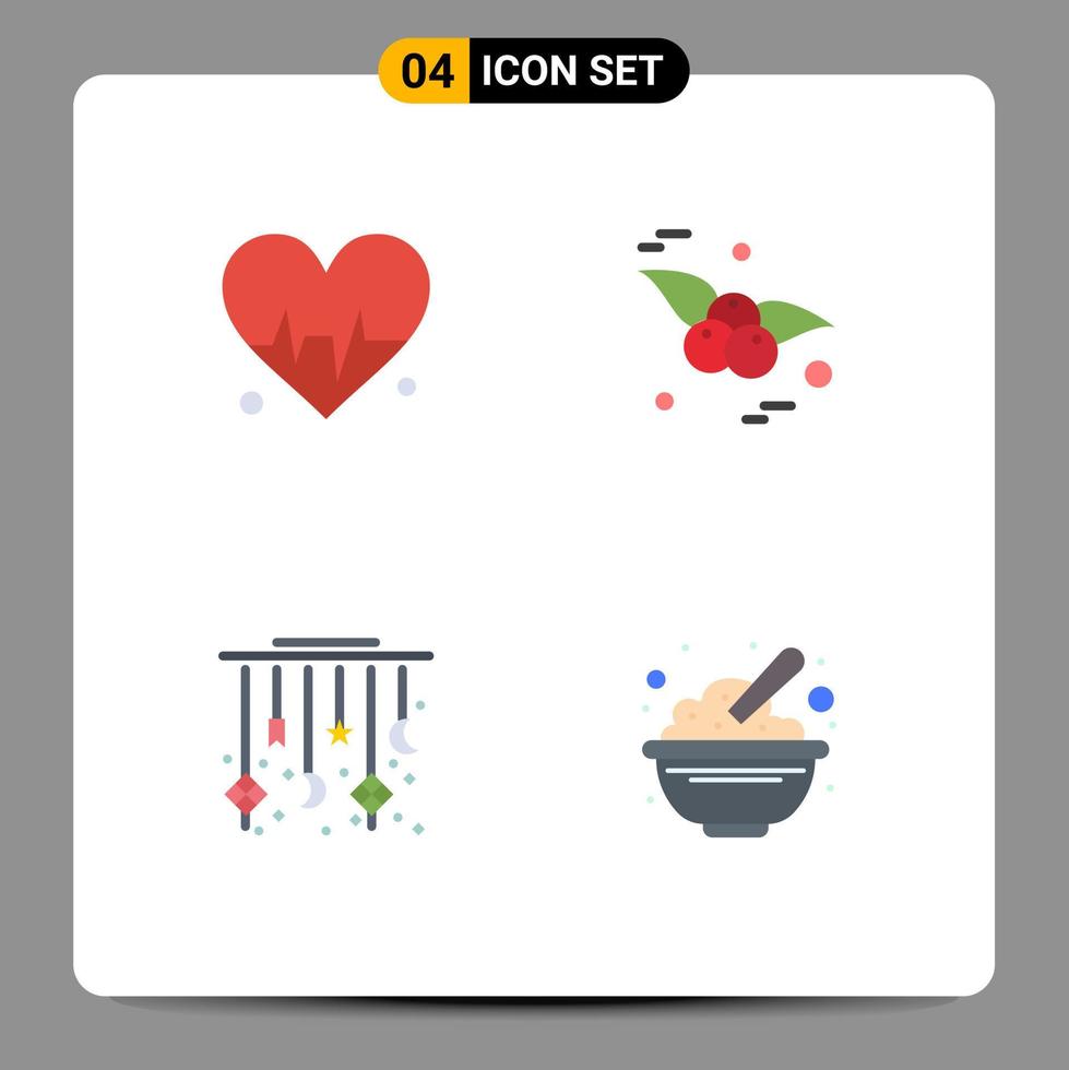 Group of 4 Flat Icons Signs and Symbols for medical cresent cherry eid bowl Editable Vector Design Elements