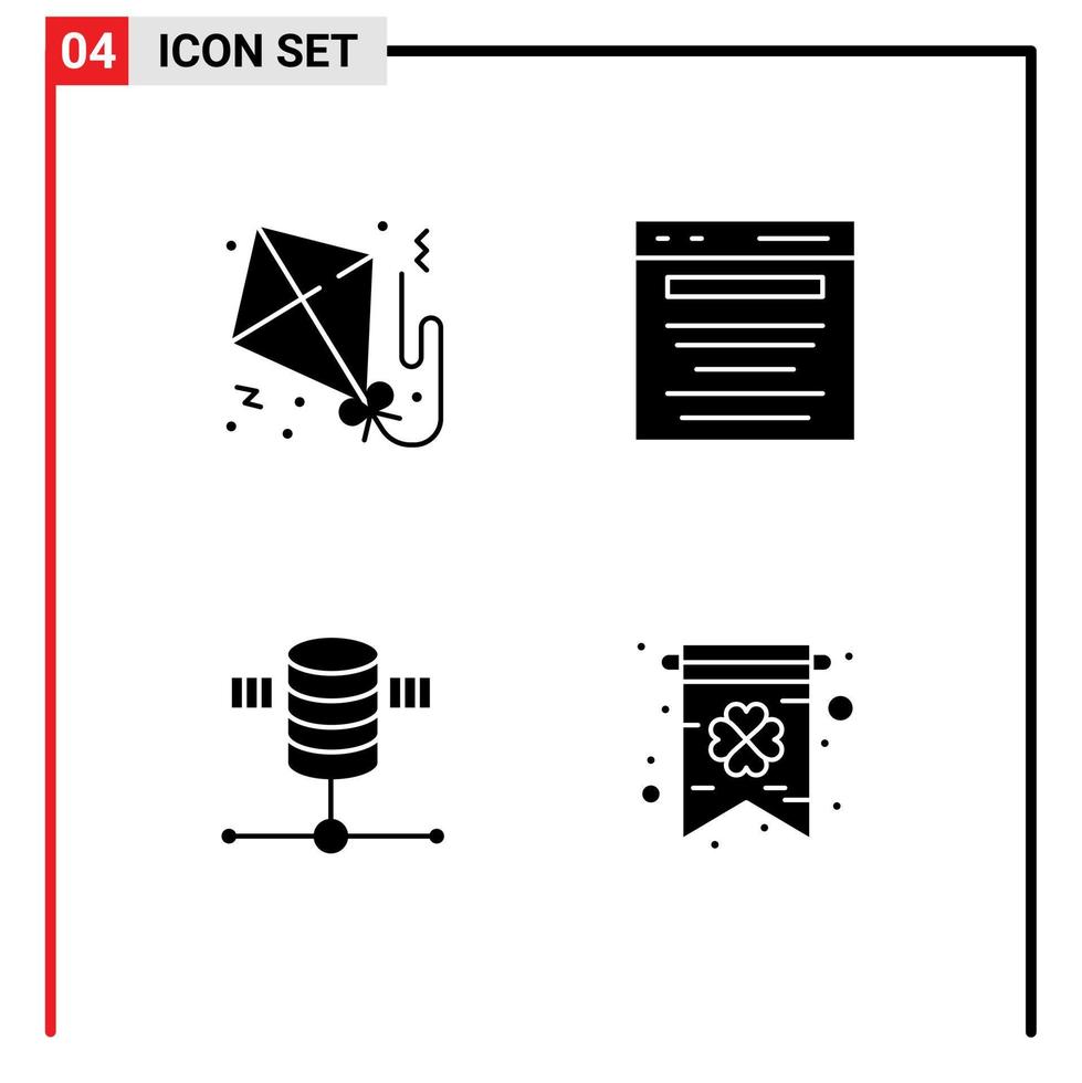 Group of 4 Modern Solid Glyphs Set for kite computing paper digital marketing server Editable Vector Design Elements