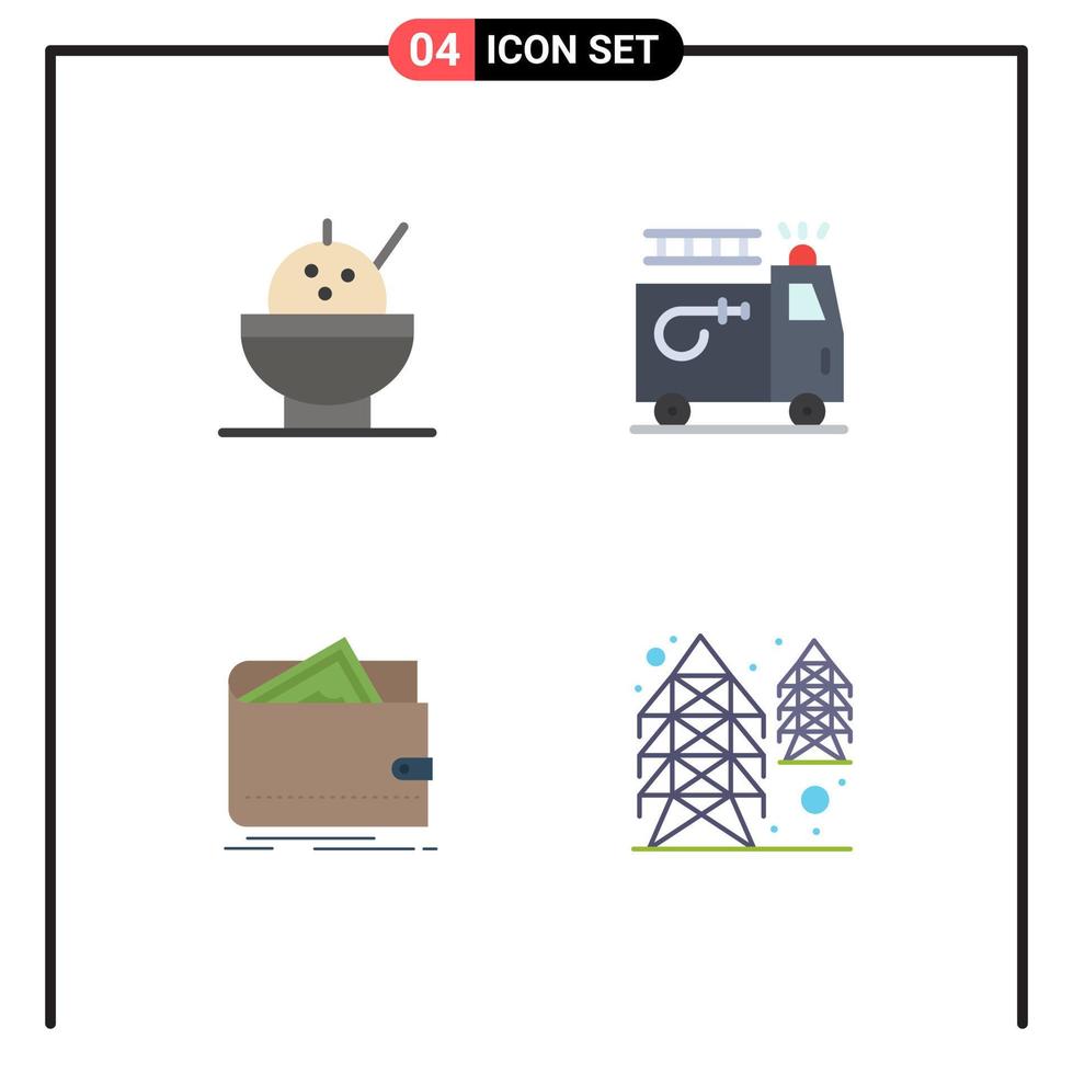 Modern Set of 4 Flat Icons Pictograph of bowl personal clipart cash electricity Editable Vector Design Elements