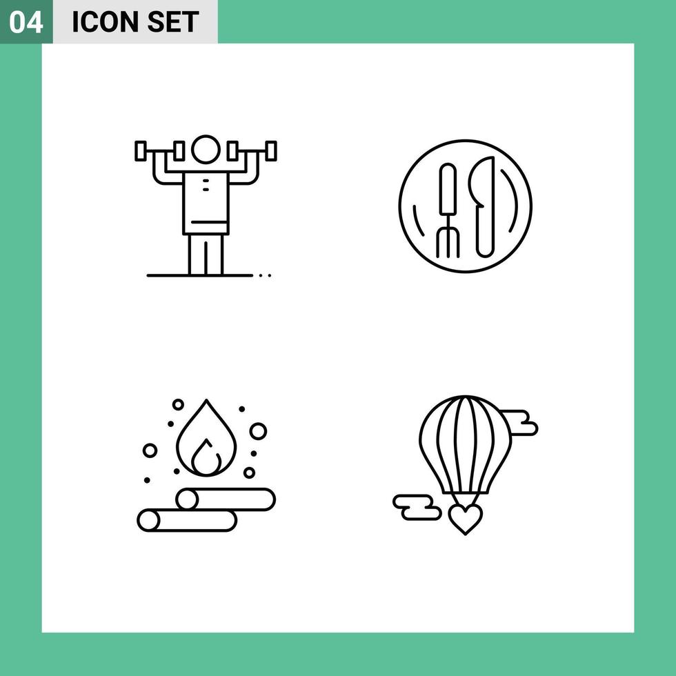 4 Universal Line Signs Symbols of activity droop physical service water Editable Vector Design Elements