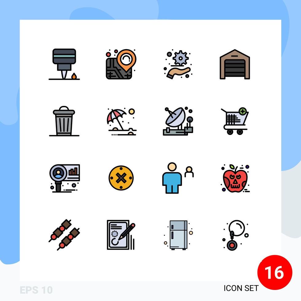 conjunto de 16 iconos modernos de la interfaz de usuario signos de símbolos para el almacén de la planta del plan de energía de la playa elementos de diseño de vectores creativos editables