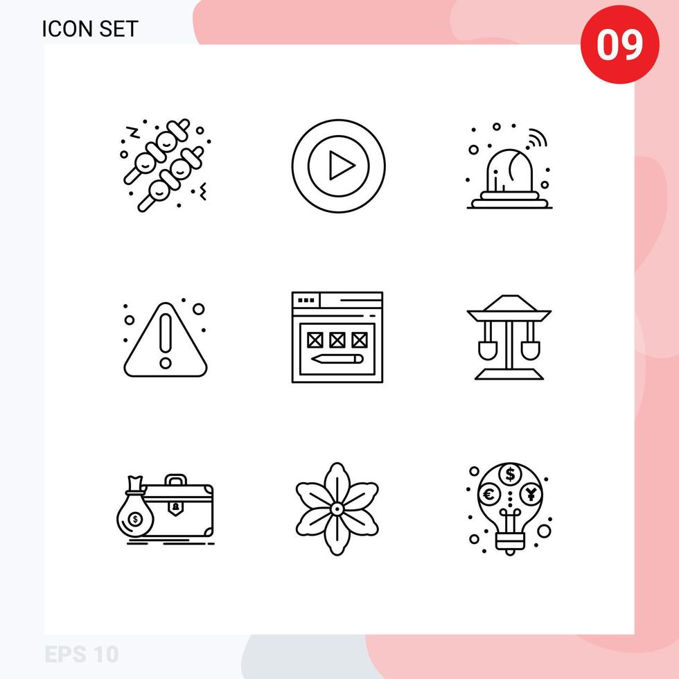 Set of 9 Vector Outlines on Grid for drum website light web internet Editable Vector Design Elements