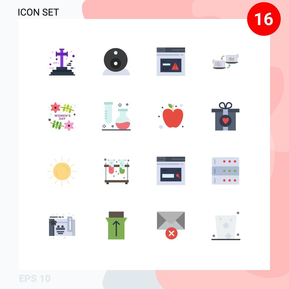 Mobile Interface Flat Color Set of 16 Pictograms of information connection page competers exchange Editable Pack of Creative Vector Design Elements