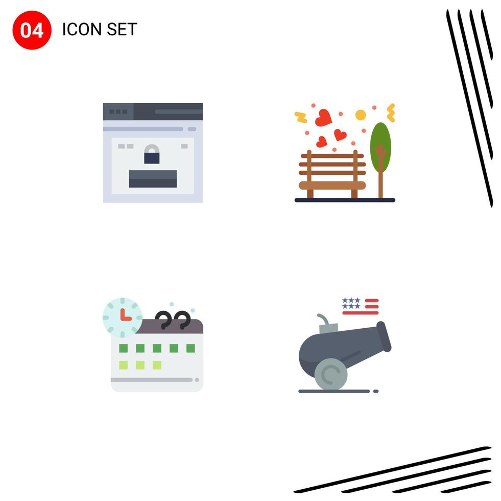 Group of 4 Flat Icons Signs and Symbols for internet tree website love management Editable Vector Design Elements