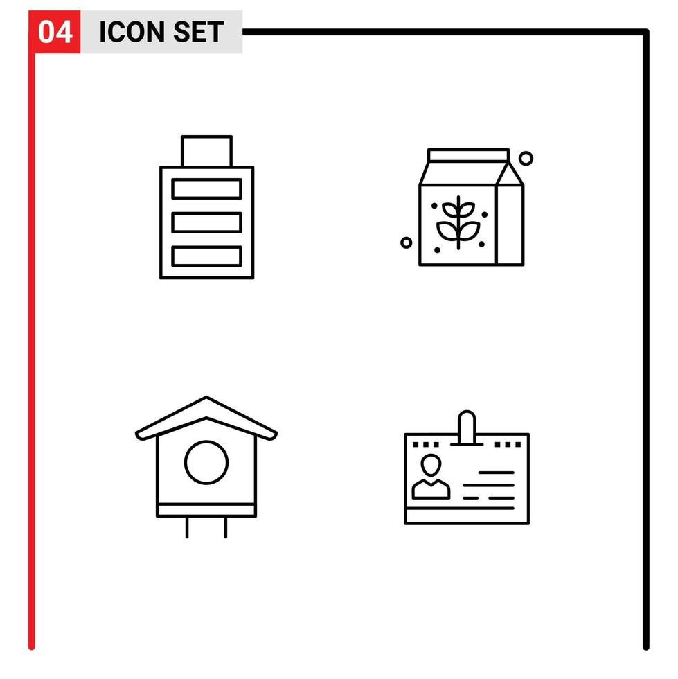 Paquete de 4 líneas de interfaz de usuario de signos y símbolos modernos de elementos de diseño vectorial editables de negocio de casa de comida de primavera de batería vector