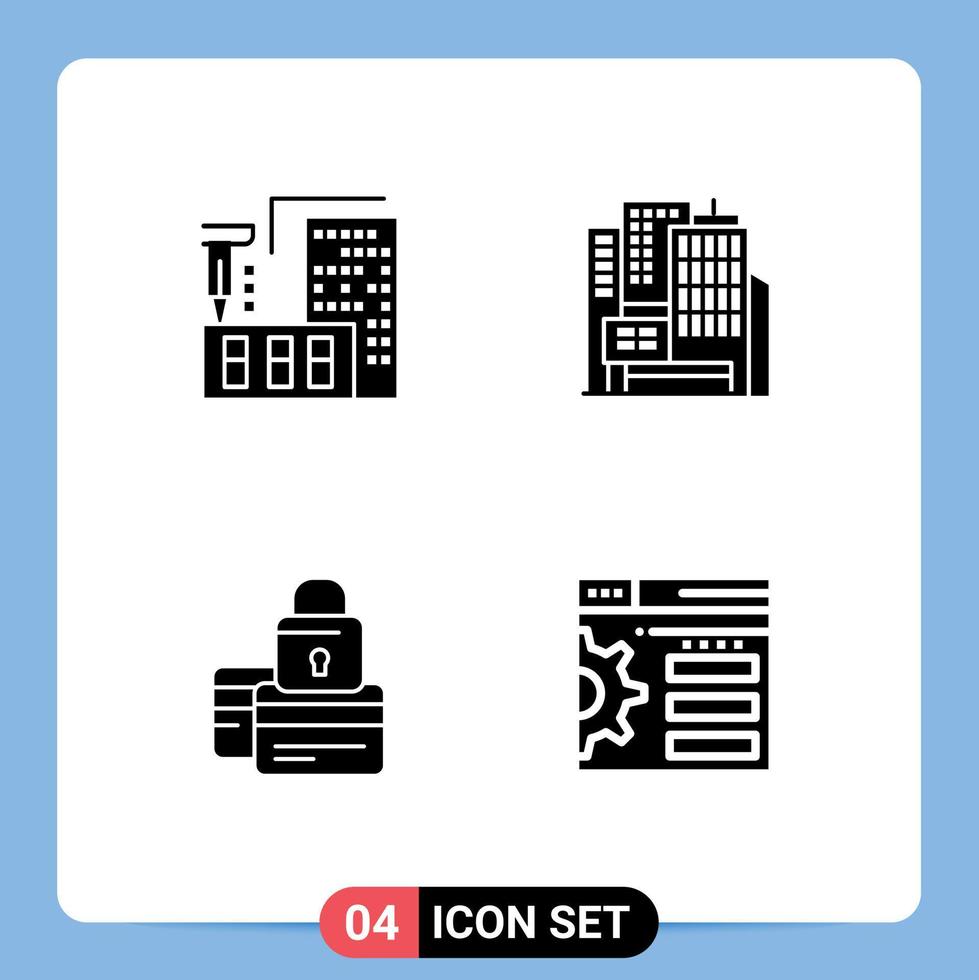 Pictogram Set of 4 Simple Solid Glyphs of architecture credit home construction secure Editable Vector Design Elements