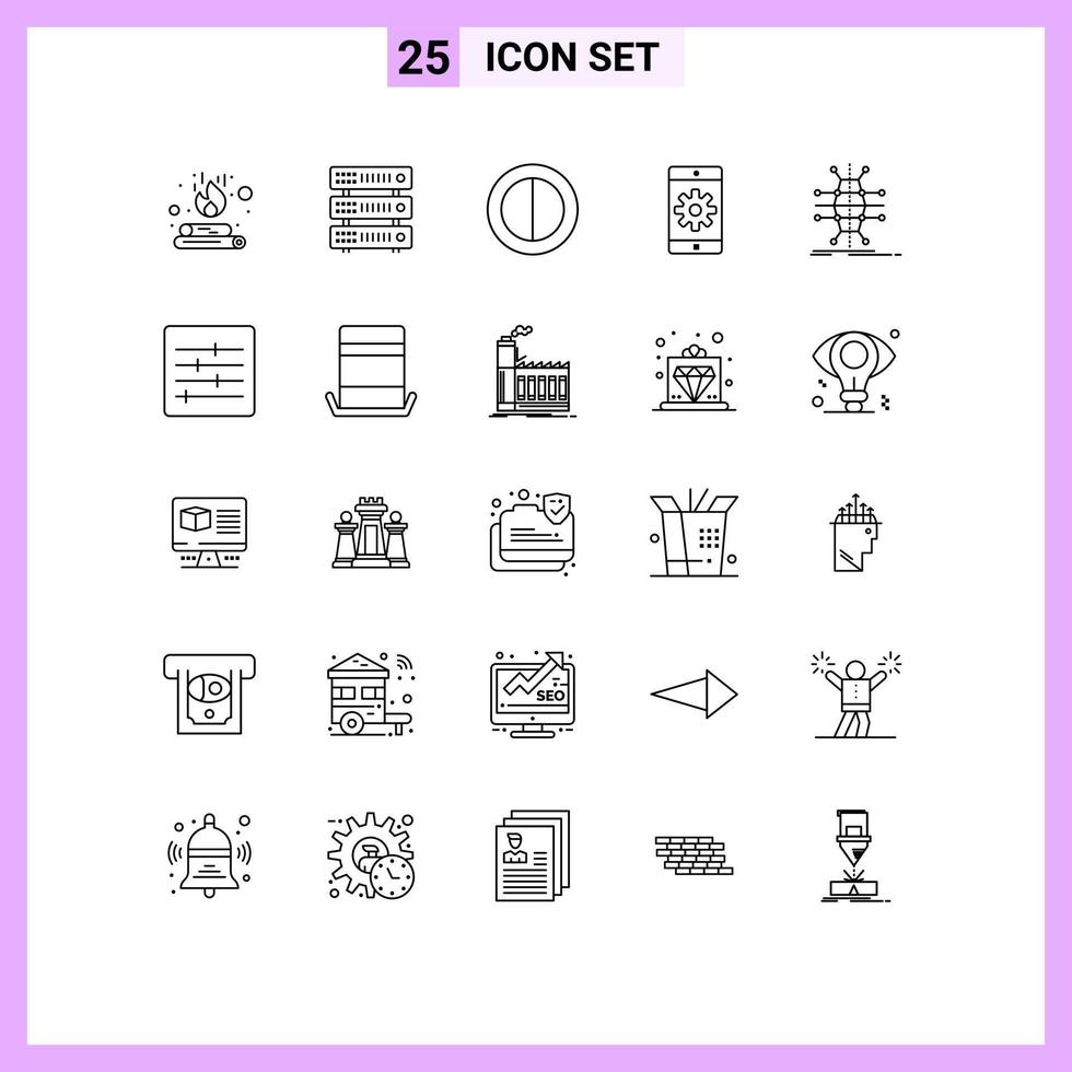 Group of 25 Lines Signs and Symbols for network grid colors distribution mobile application Editable Vector Design Elements