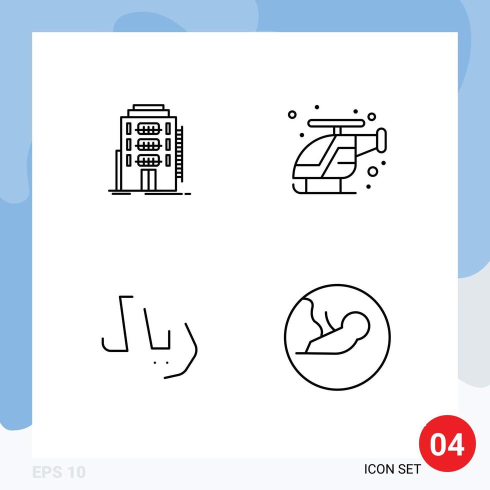 Set of 4 Modern UI Icons Symbols Signs for building rayal hostel fast money Editable Vector Design Elements