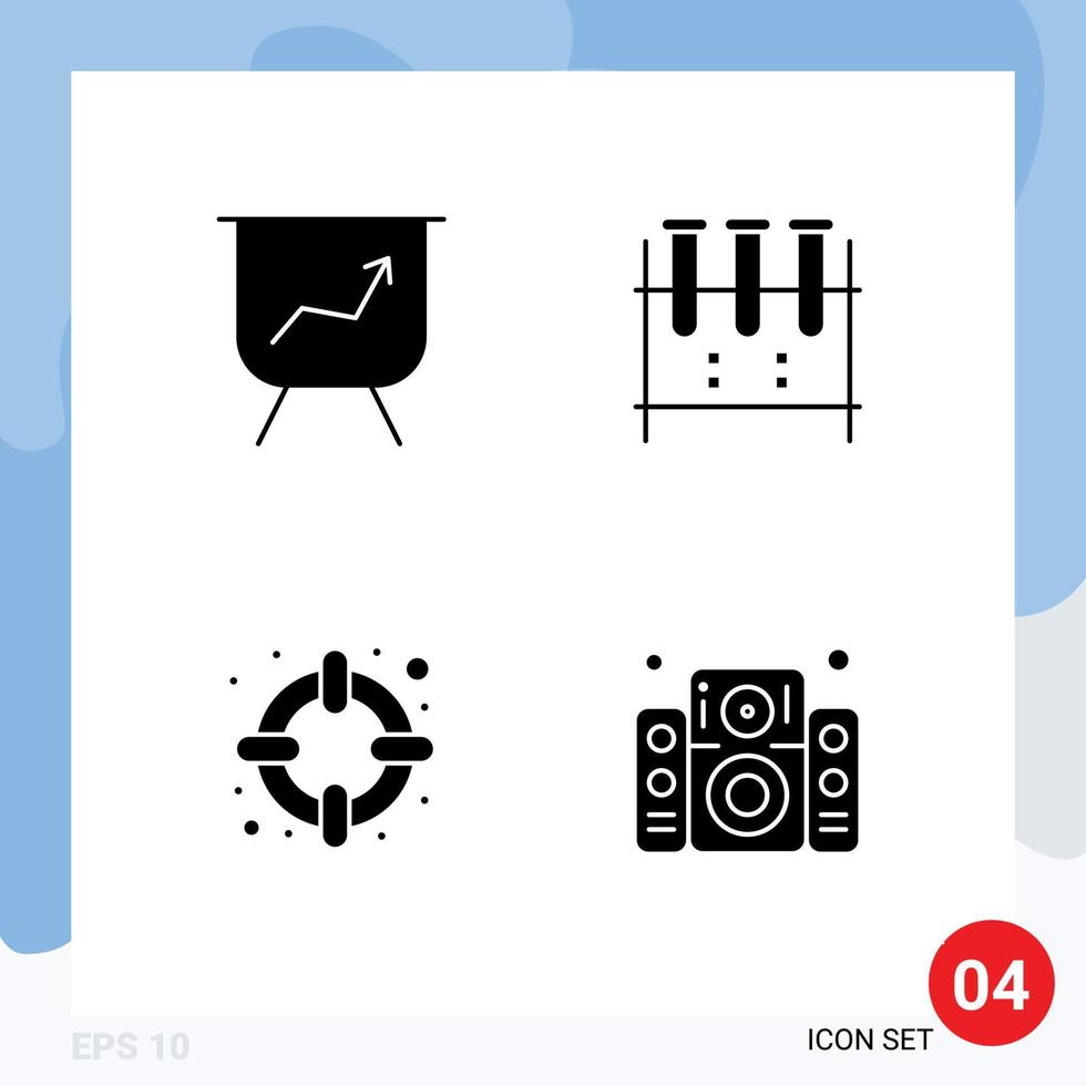 Modern Set of 4 Solid Glyphs Pictograph of board support erlenmeyer flask test tube sound Editable Vector Design Elements