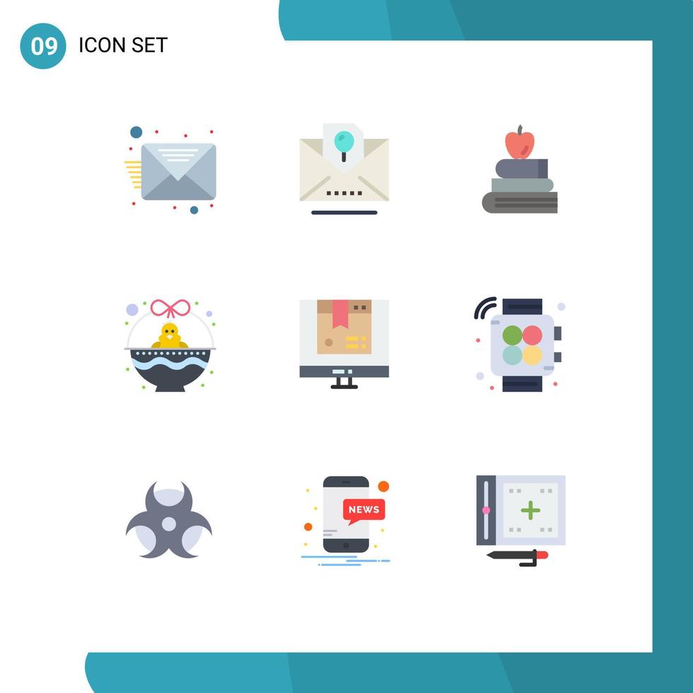 Modern Set of 9 Flat Colors Pictograph of computer baby chicken books holiday cart Editable Vector Design Elements