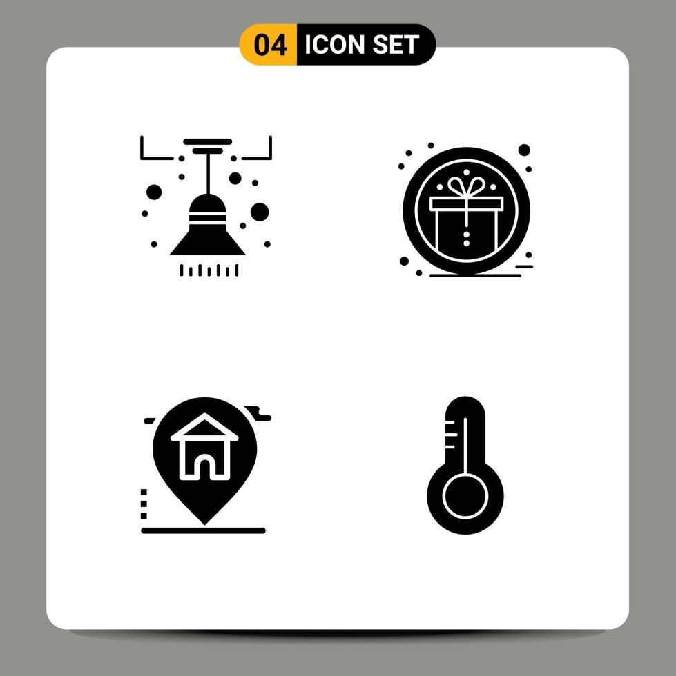 Pack of 4 Modern Solid Glyphs Signs and Symbols for Web Print Media such as chandelier home light prize real estate Editable Vector Design Elements