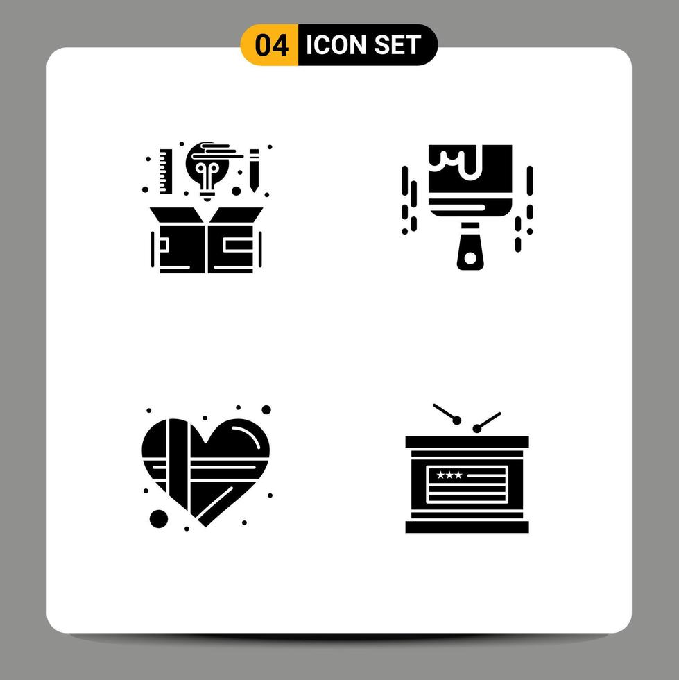 Stock Vector Icon Pack of 4 Line Signs and Symbols for computer present idea brush heart Editable Vector Design Elements